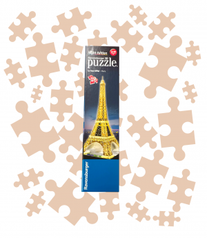 Die Verpackung vom Ravensburger Eiffelturm 3D Puzzle von der Seite