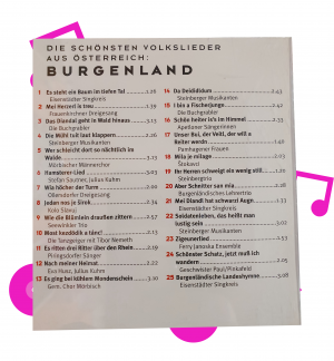 Die Rückseite einer CD mit Volksliedern aus Burgenland