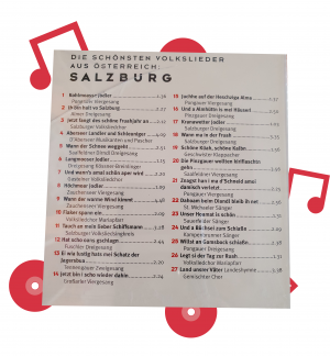 Die Rückseite einer CD mit Volksliedern aus Salzburg