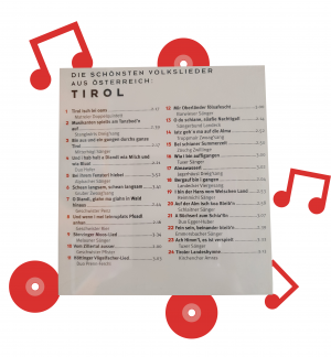 Die Rückseite einer CD mit Volksliedern aus Tirol