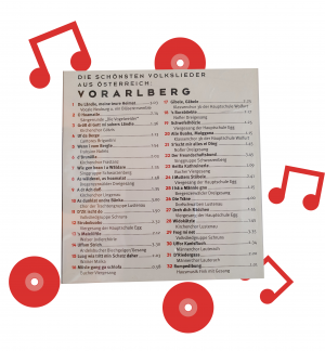 Die Rückseite einer CD mit Volksliedern aus Vorarlberg